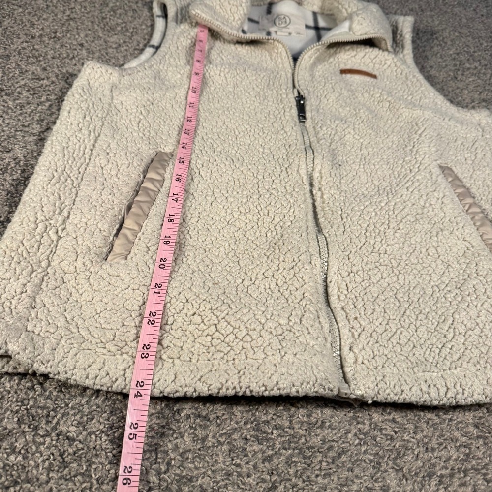 Sage Collective Sherpa Fleece Vest Womens Small Cream Full Zip Plaid Lined Cozy - Picture 6 of 6